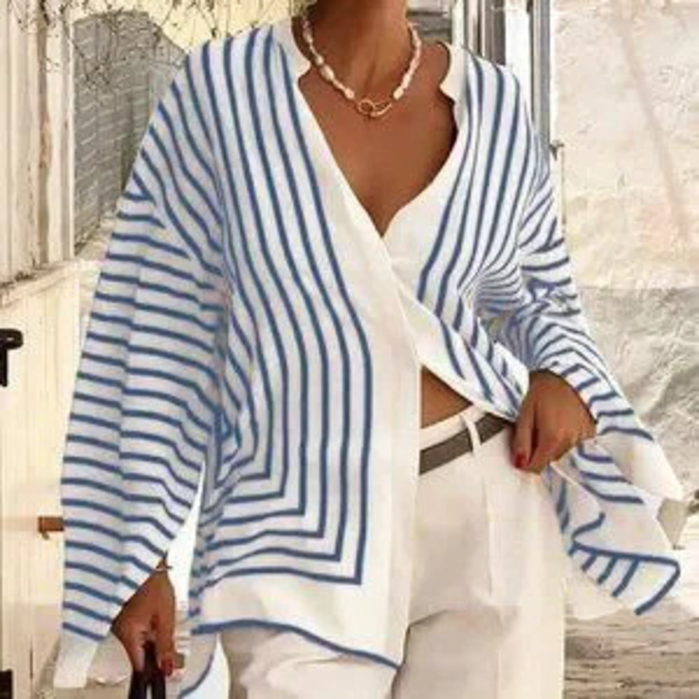 ZARA Blue Casual Women's Elegant Striped Loose Shirt